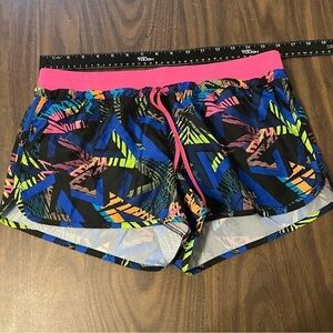 City Streets Athletic Workout Running Shorts‎ Multicolor 90’s Neon Geometric L